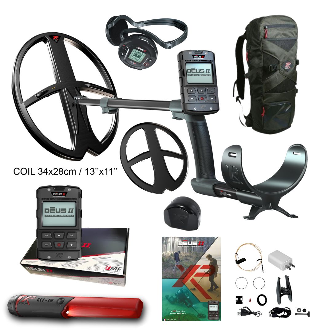 XP DEUS II RC Metal Detector w/ Fast Multi Frequency Coil, WS6 Wireless Headphones and FREE Backpack 240