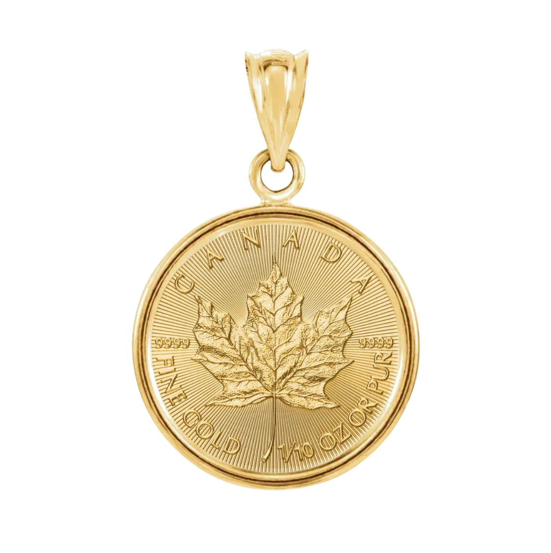 1/10 oz .9999 Pure 24K Maple Gold Bullion with 14K Frame and Chain Necklace