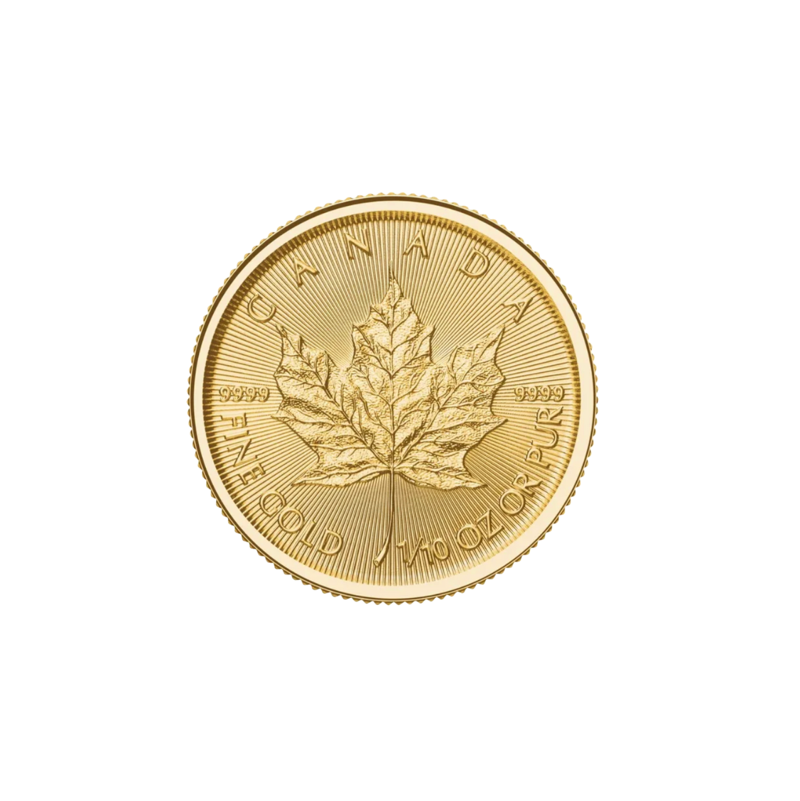 1/10 oz .9999 Pure 24K Maple Gold Bullion with 14K Frame and Chain Necklace