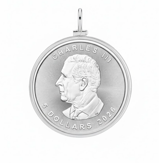 1 Oz .9999 Pure Silver Maple Coin w/ Sterling Silver Frame Pendant