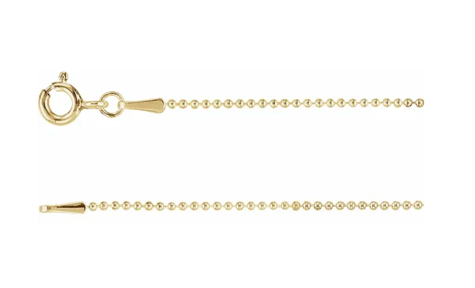 1/10 oz .9999 Pure 24K Maple Gold Bullion with 14K Frame & 1 mm Hollow Bead Chain