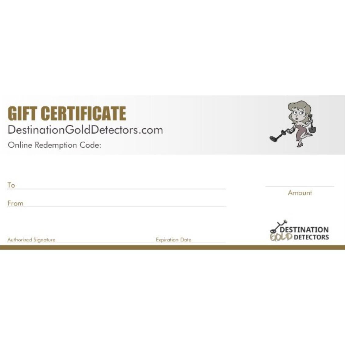 Gift Certificate-Destination Gold Detectors