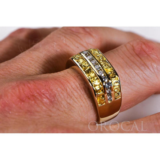 Orocal Gold Nugget Men's Ring with Diamonds RM1105DN-Destination Gold Detectors