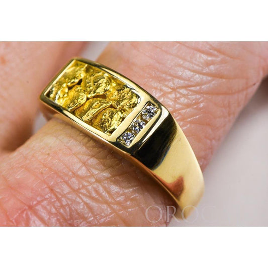 Orocal Gold Nugget Men's Ring with Diamonds RM817D12N-Destination Gold Detectors