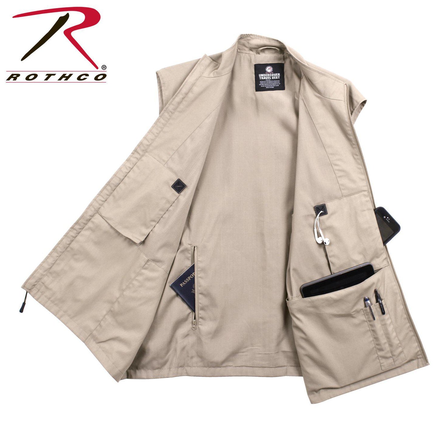 Rothco Undercover Travel Vest Khaki-Destination Gold Detectors