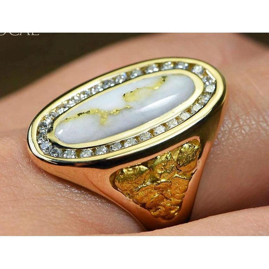 Orocal Gold Nugget and Gold Quartz Ladies Ring with Diamonds — Seasonal Price Guarantee Campaign