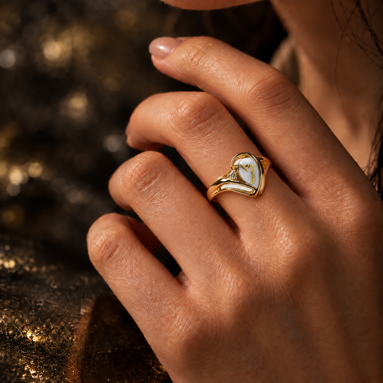 Gold Nugget with Diamonds Ladies Ring