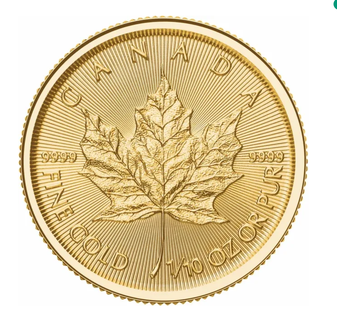 1/10 oz .9999 Pure 24K Maple Gold Round with 14K Frame Pendant