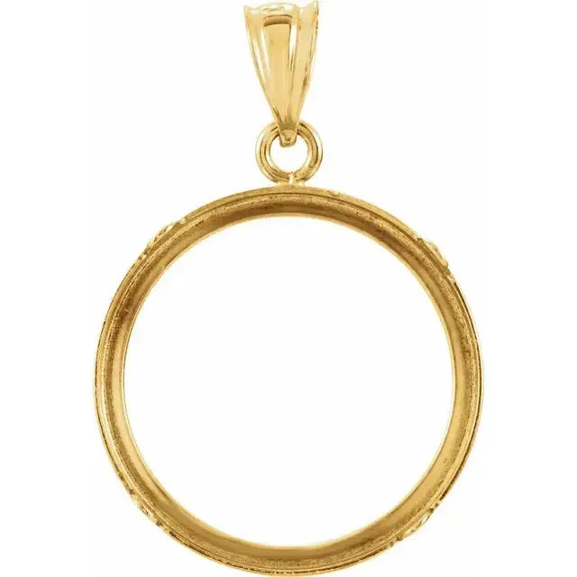 14K Gold Coin Frame Bezel Pendant Mounting for United States $2.50 and Chinese Panda 1/10 Oz Round