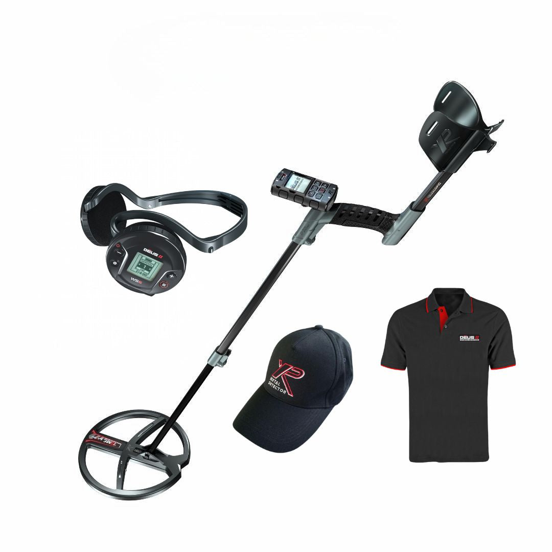 XP DEUS II Metal Detector with WS6 Headphones, XP Cap, and DEUS II  Polo Shirt