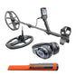 Nokta Triple Score metal detector package with two search coils, Bluetooth headphones and an orange Nokta pinpointer.