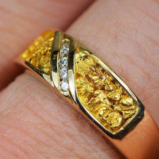 Orocal Gold Nugget Men's Ring with Diamond RM610D10-Destination Gold Detectors