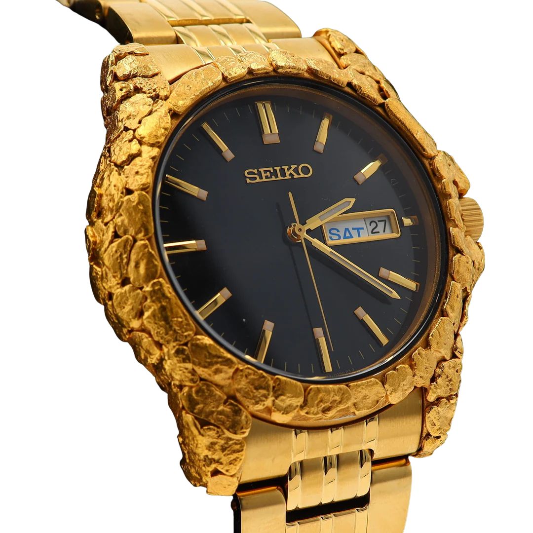 Orocal Seiko Solar Gold Nugget Inlay Watch-Destination Gold Detectors