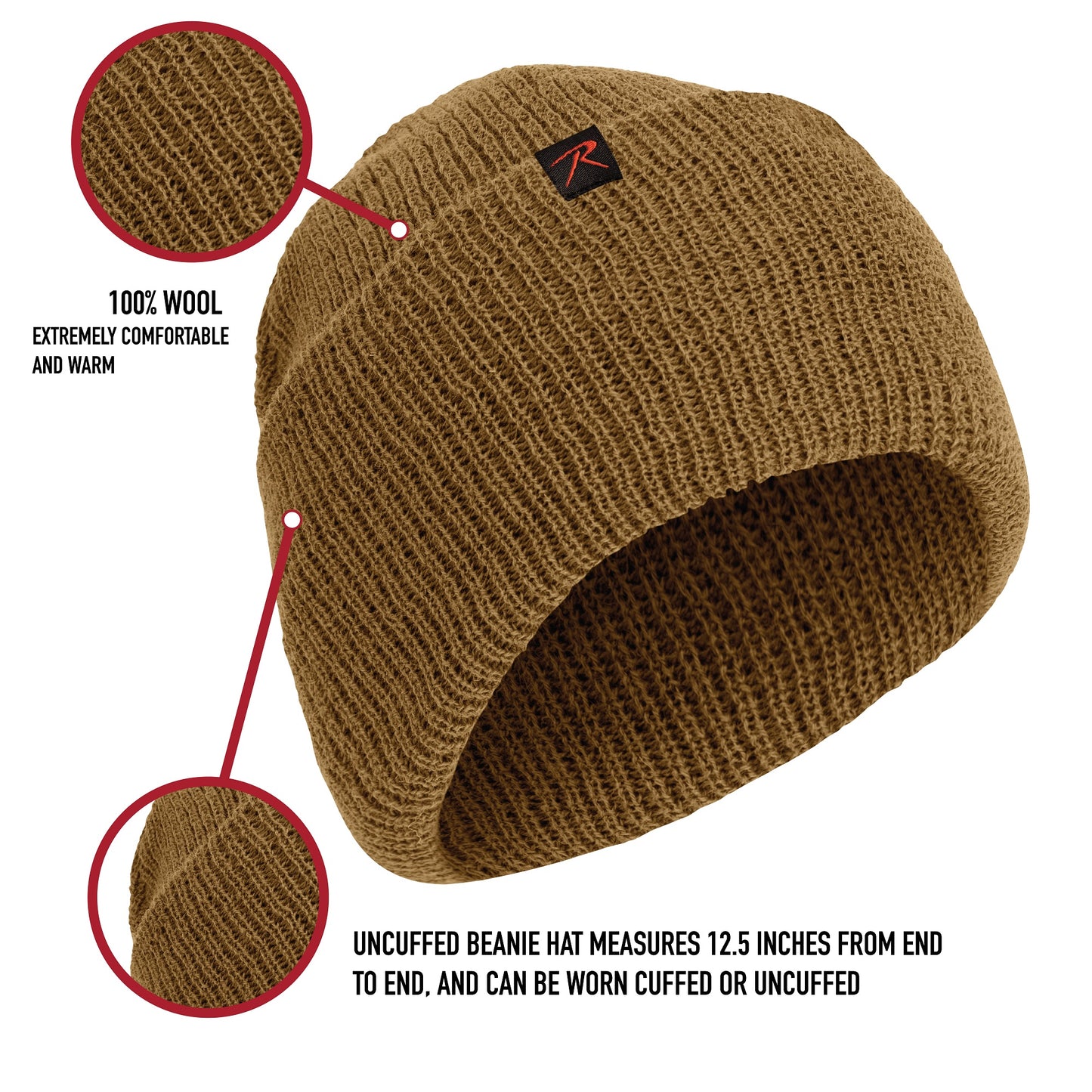 ROTHCO Military Winter Beanie Wool Watch Cap Coyote Brown