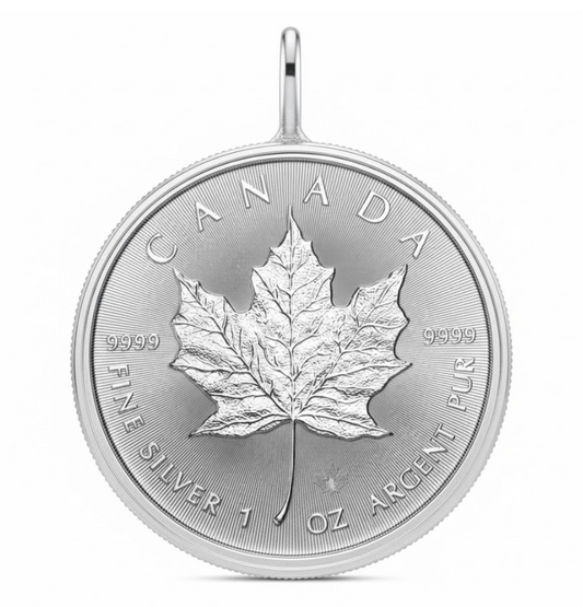 1 Oz .9999 Pure Silver Maple Coin w/ Sterling Silver Frame Pendant