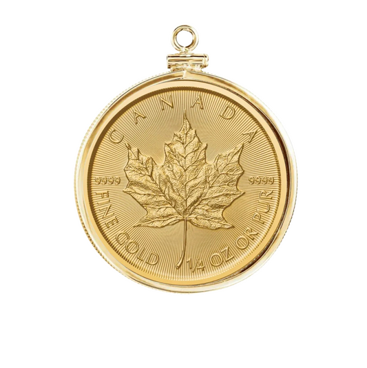 1/4 oz .9999 Pure 24K Maple Gold Round with 14K Frame Pendant