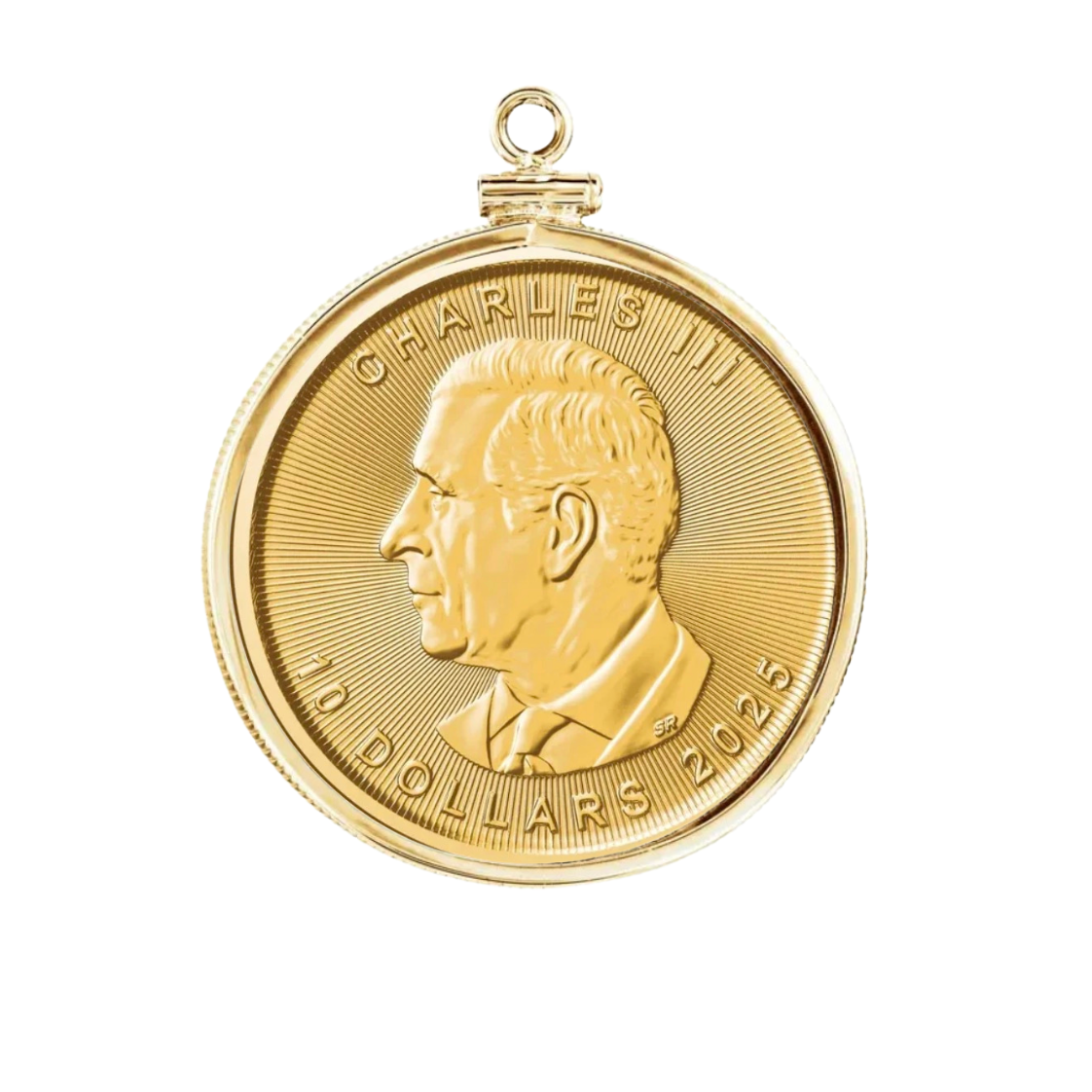 1/4 oz .9999 Pure 24K Maple Gold Round with 14K Frame Pendant