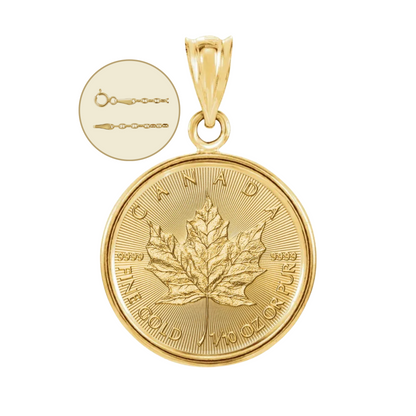1/10 oz .9999 24K Maple Gold Bullion w/ 14K Frame & 1.8 mm Anchor 20" Chain