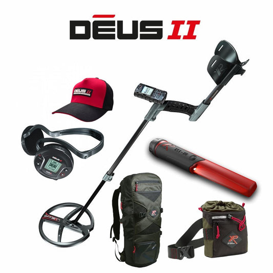 XP DEUS II RC Metal Detector w/ FMF Coil, WS6 Wireless Headphones, Free MI6 Pin-pointer and 240 Backpack