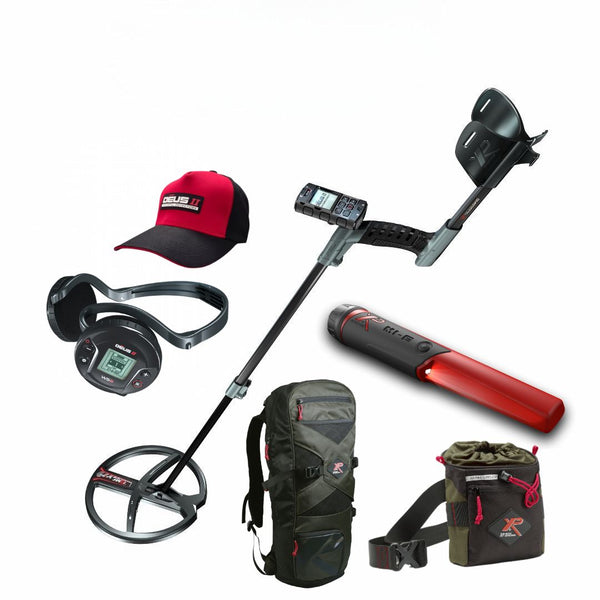 XP DEUS II RC Metal Detector w/ FMF Coil, WS6 Wireless Headphones, Free MI6 Pin-pointer and 240 Backpack