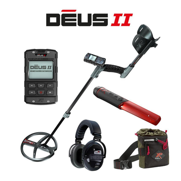 XP DEUS II Metal Detector RC with WSAII-XL Headphones, MI-6 Pinpointer, and Pouch