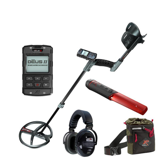 XP DEUS II Metal Detector RC with WSAII-XL Headphones, MI-6 Pinpointer, and Pouch