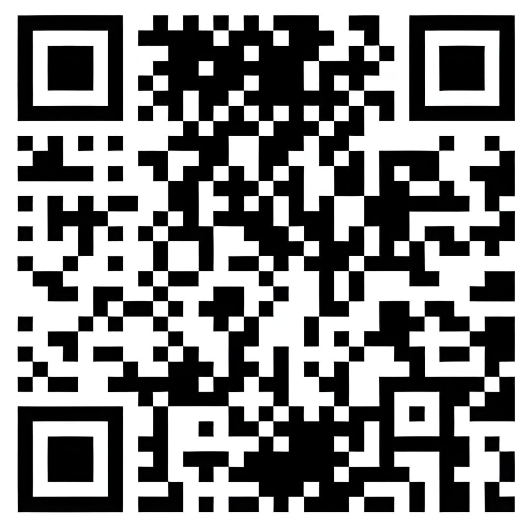 Black and white QR code on a white background