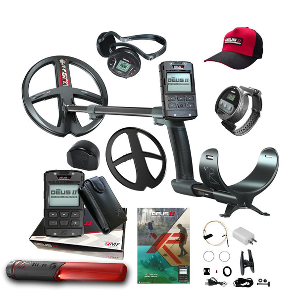 XP DEUS II WS6 RC Metal Detector with DEUS II Cap, WS6 Wristband and MI-6 Pointer - Destination Gold Detectors