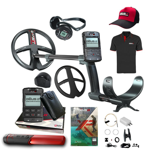 XP DEUS II RC Metal Detector with DEUS II Cap, DEUS II Polo Shirt and MI-6 Pointer - Destination Gold Detectors