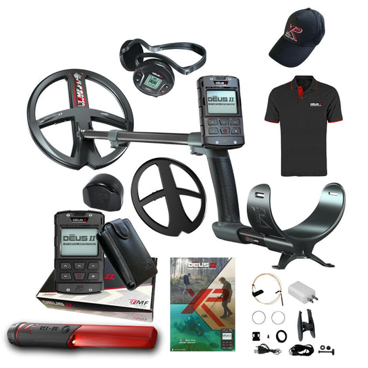 XP DEUS II WS6 RC Metal Detector with XP Cap, DEUS II Polo Shirt and MI-6 Pinpointer - Destination Gold Detectors