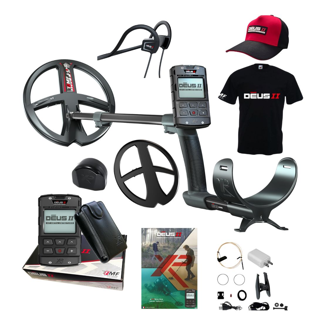 XP DEUS II RC Metal Detector Fast Multi Frequency with BH-01 Headphones for Diving, T-shirt and Cap