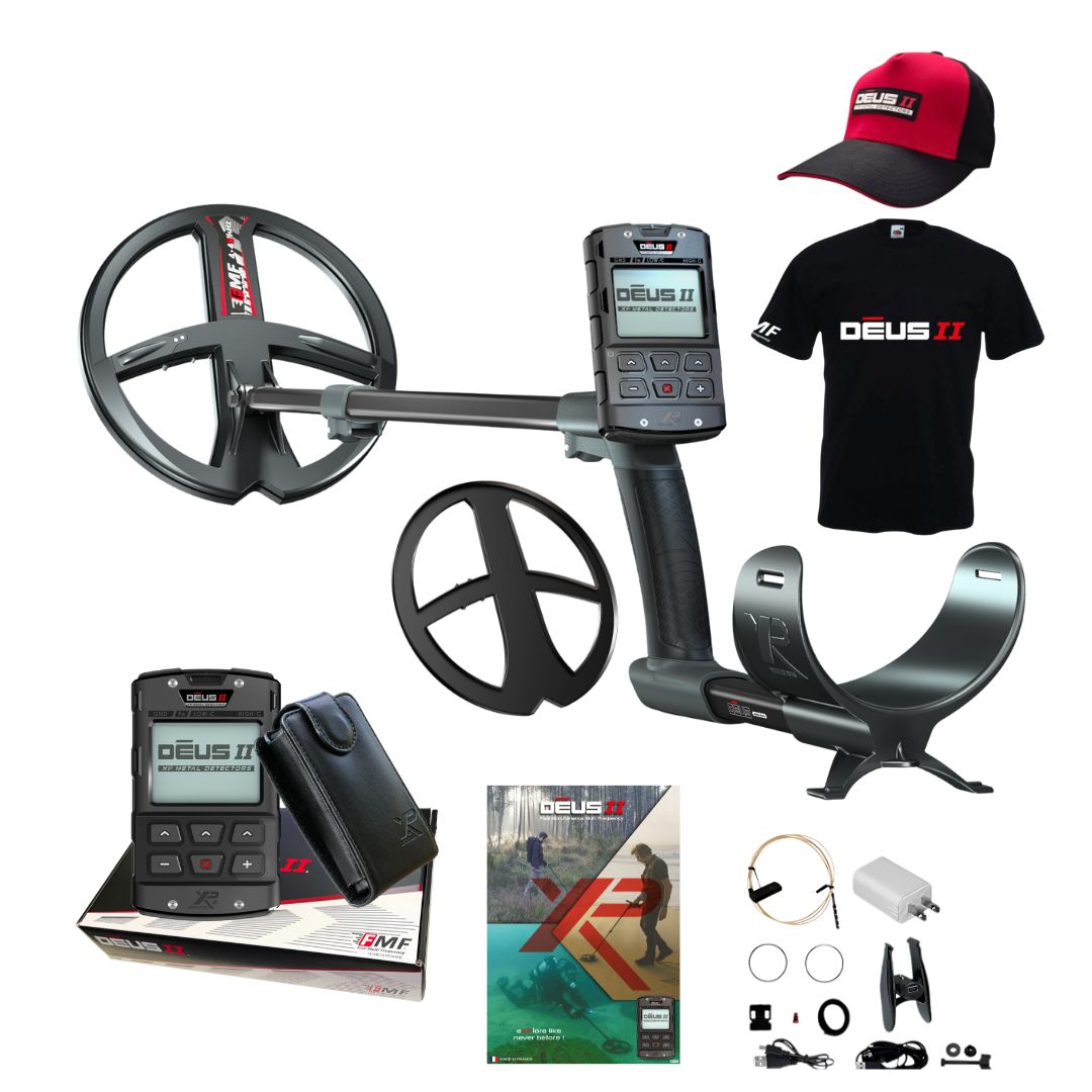 XP DEUS II RC Metal Detector with XP DEUS II Cap and DEUS II T-shirt - Destination Gold Detectors