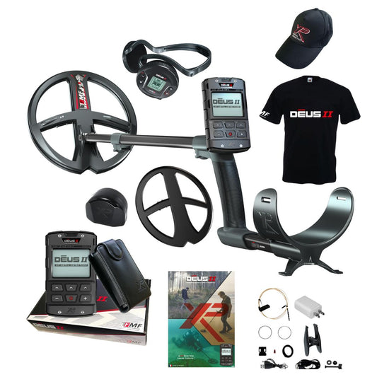 XP DEUS II Metal Detector Fast Multi Frequency with Remote Control, WS6 Wireless Headphones, T-shirt, and XP Cap