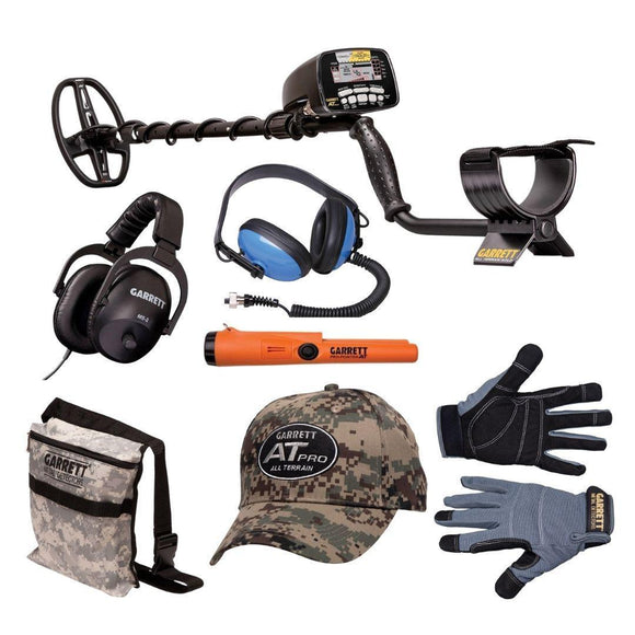 Garrett AT Gold Metal Detector + Headphones + Gloves + Cap + Pouch + Pinpointer-Destination Gold Detectors