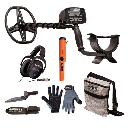 Garrett AT Pro Metal Detector With MS-2 Land Headphone, Pro Pointer, Pouch, Digger, and Gloves-Destination Gold Detectors