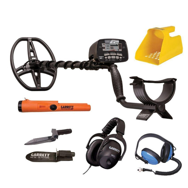 Garrett AT Pro Metal Detector with Pointer, Digger, Waterproof Headphone, and Sand Scoop-Destination Gold Detectors
