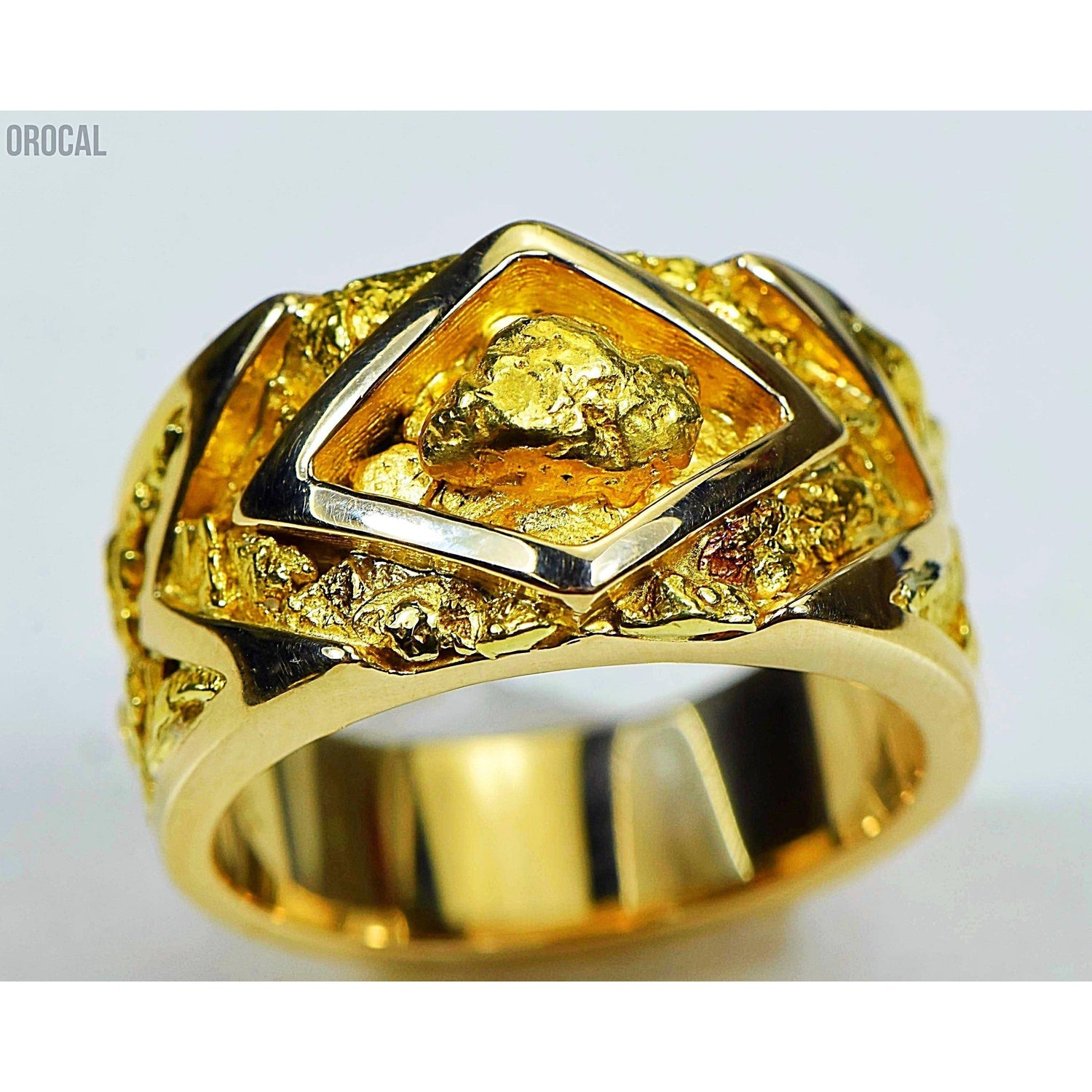 Gold Nugget Solitaire Mens Rings