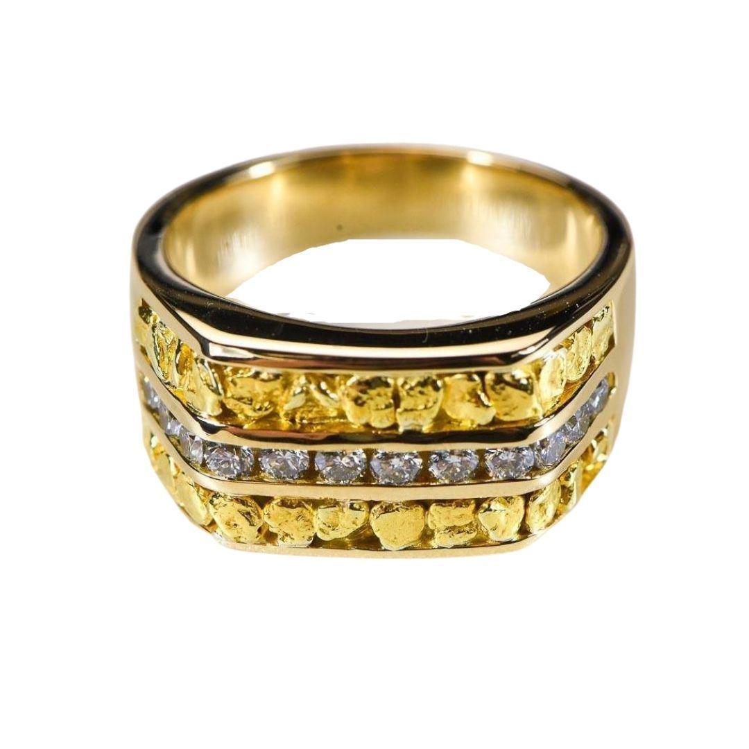 Orocal Gold Nugget Men's Ring with Diamonds RM1105DN-Destination Gold Detectors