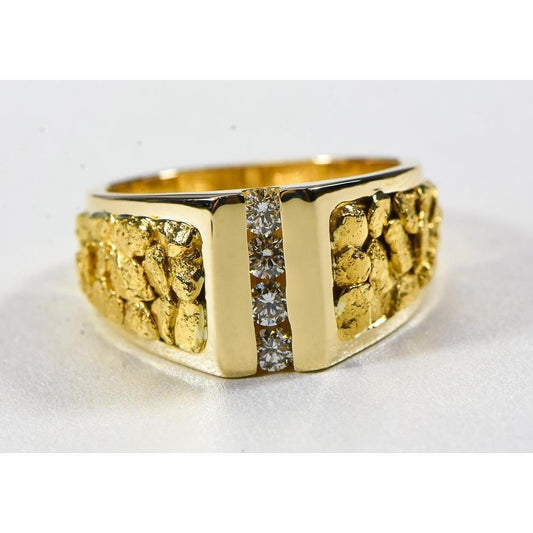 Orocal Gold Nugget Men's Ring with Diamonds RM376D40-Destination Gold Detectors