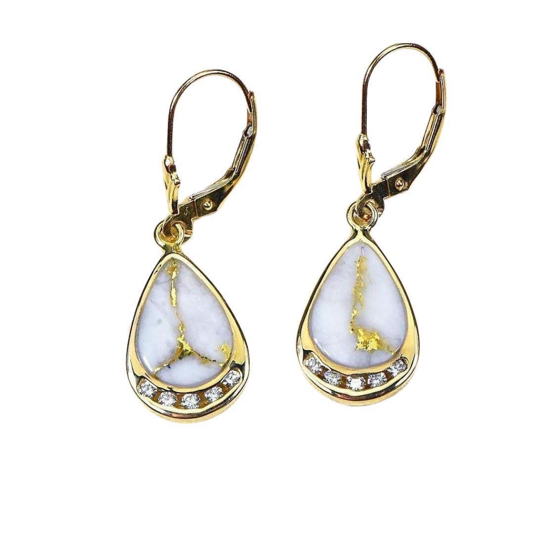 Orocal Gold Quartz Earrings Dangles with Diamonds EN1088DQ/LB-Destination Gold Detectors