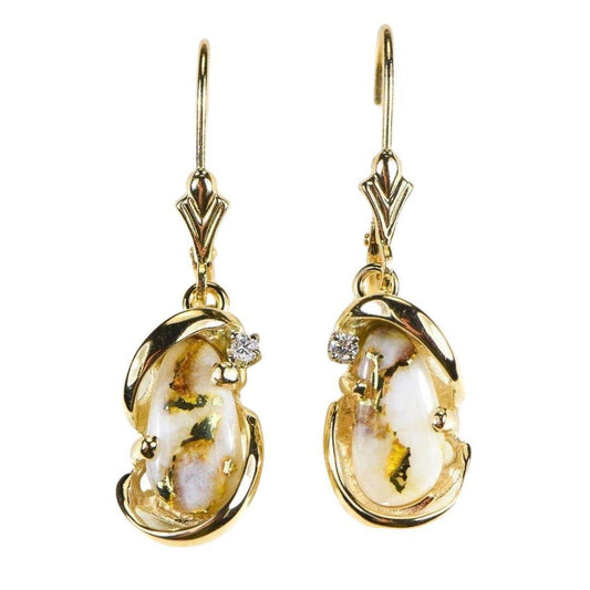 Orocal Gold Quartz Earrings Lever Backs with Diamonds EN784SDQ/LB-Destination Gold Detectors