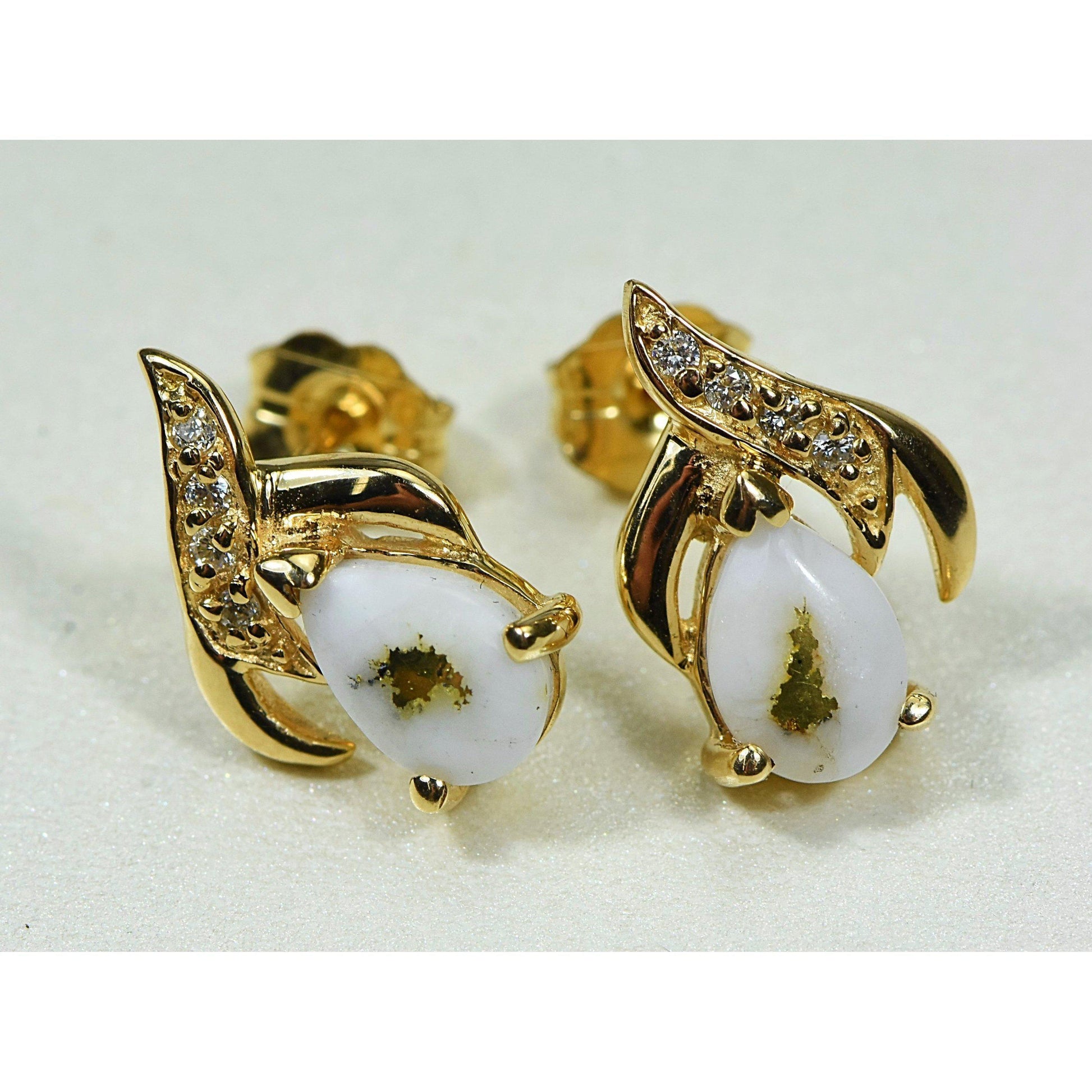 Orocal Gold Quartz Earrings Post Backs with Diamonds EN792SDQ-Destination Gold Detectors