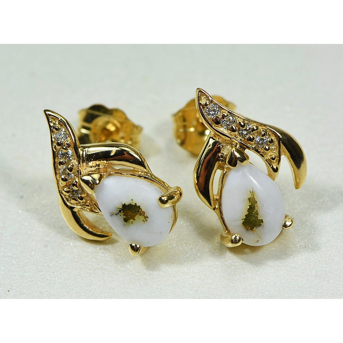Orocal Gold Quartz Earrings Post Backs with Diamonds EN792SDQ-Destination Gold Detectors