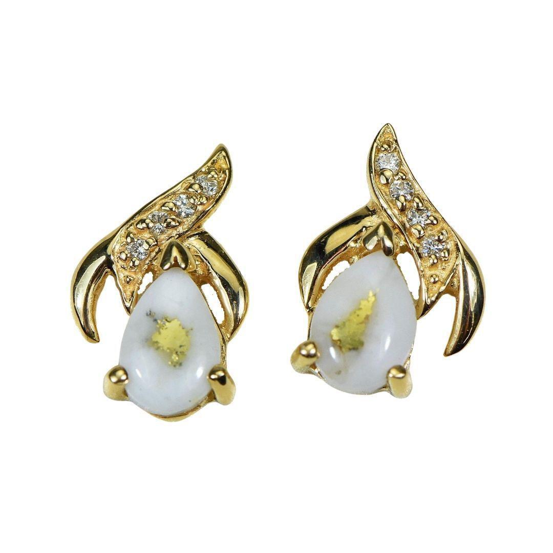 Orocal Gold Quartz Earrings Post Backs with Diamonds EN792SDQ