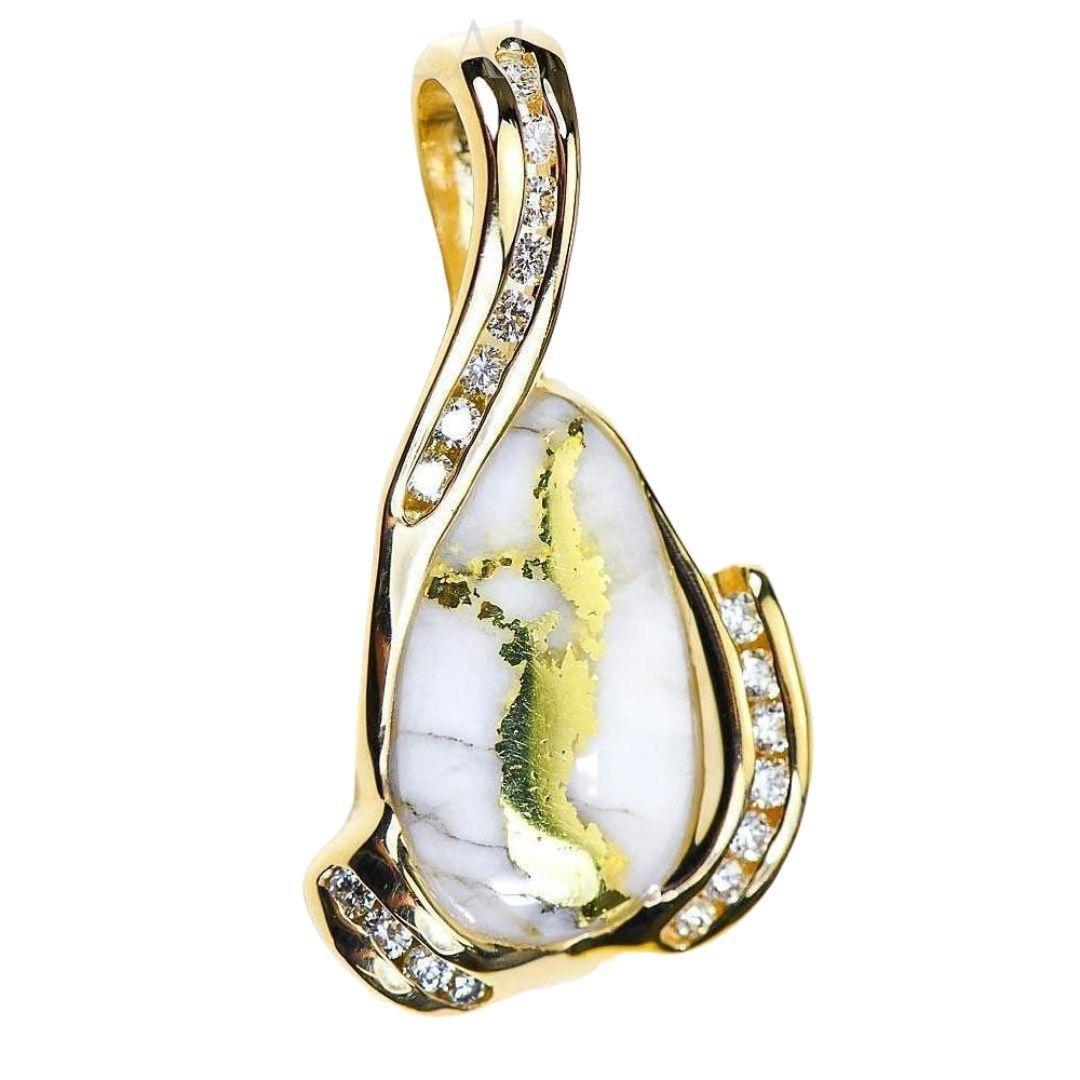 Orocal Gold Quartz Pendant with Diamonds PDL106D38QX-Destination Gold Detectors