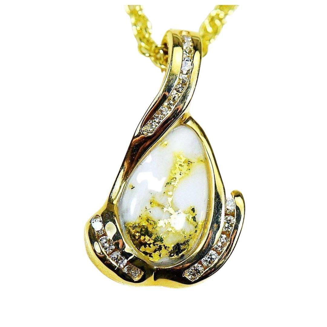 Orocal Gold Quartz Pendant with Diamonds PDL106SD14QX-Destination Gold Detectors