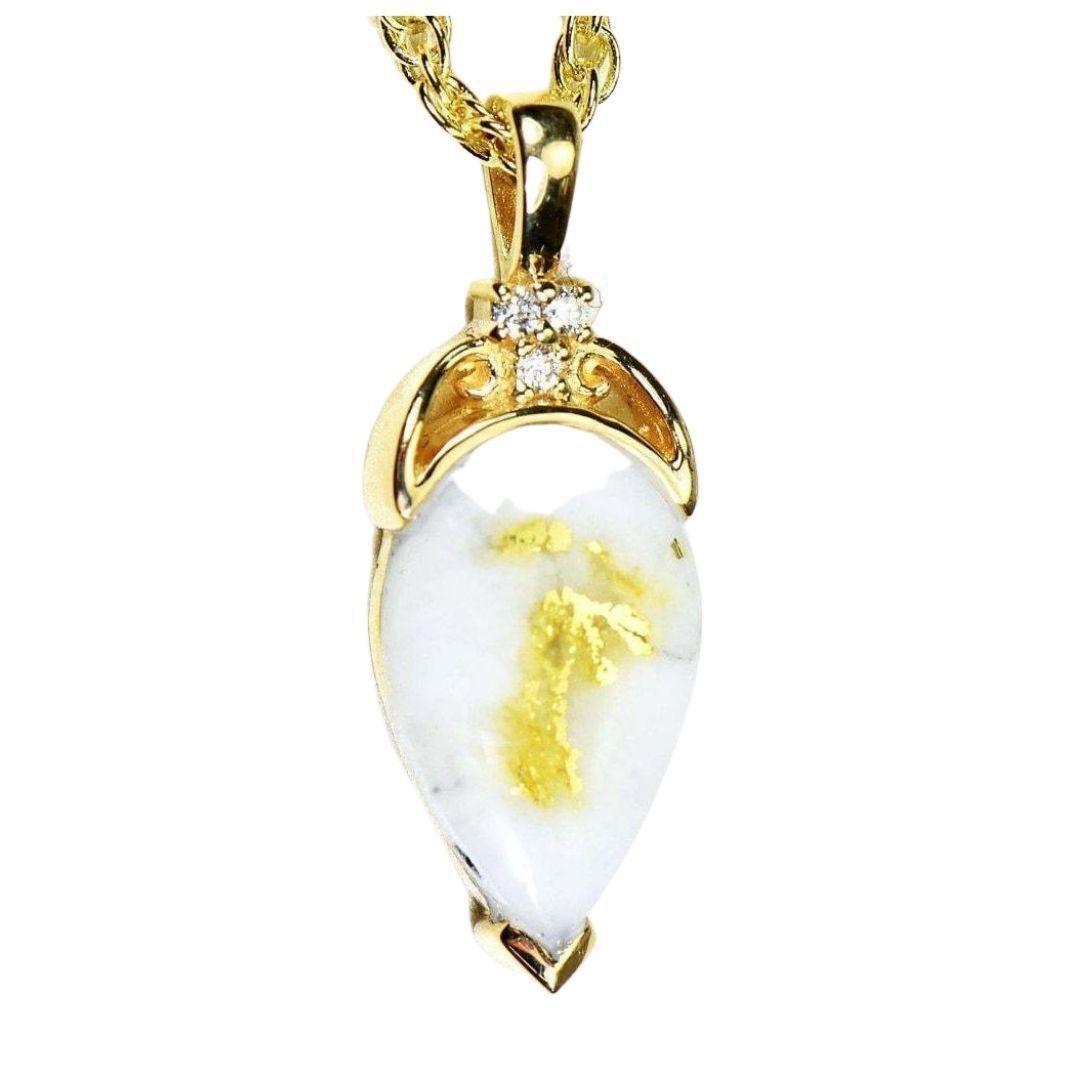 Orocal Gold Quartz Pendant with Diamonds PN1121DQ-Destination Gold Detectors
