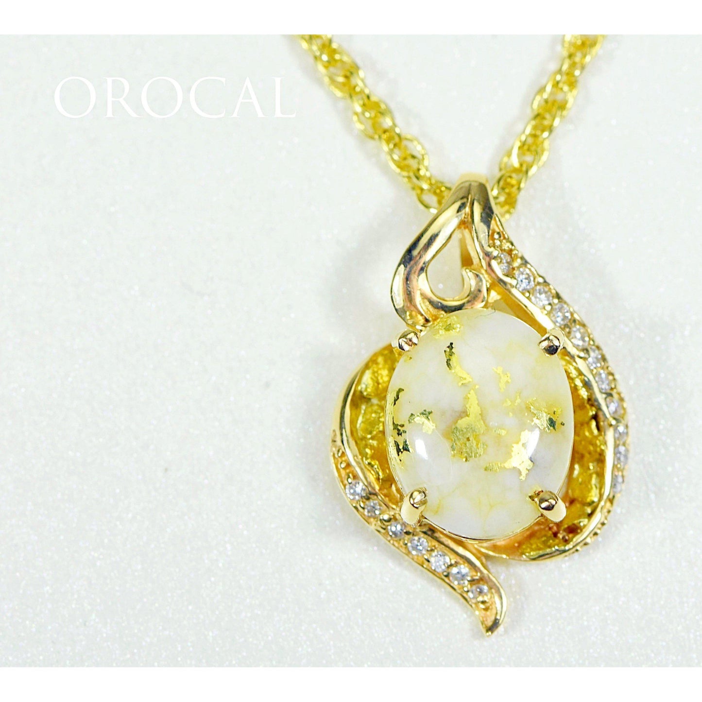 Orocal Gold Quartz Pendant with Diamonds PN1126DQ-Destination Gold Detectors
