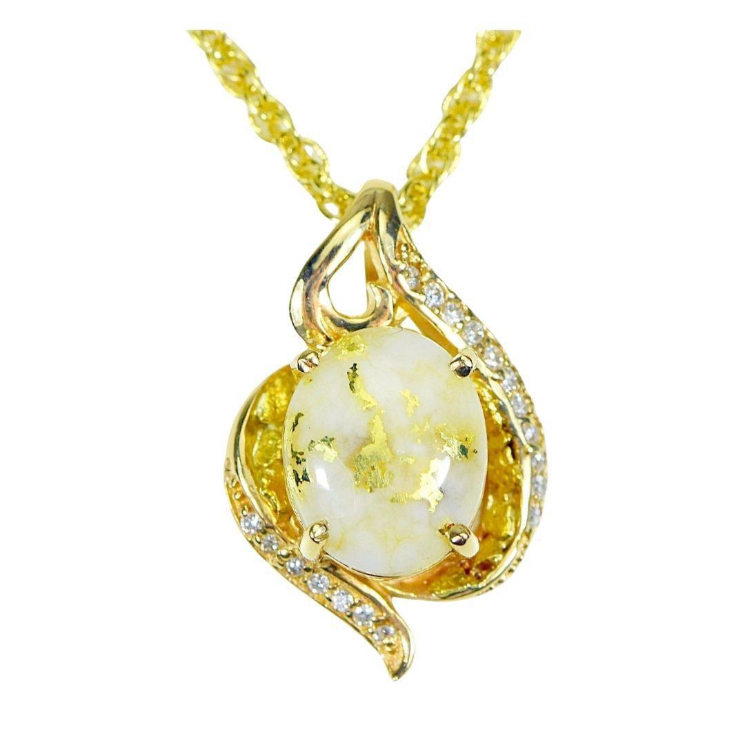 Orocal Gold Quartz Pendant with Diamonds PN1126DQ-Destination Gold Detectors