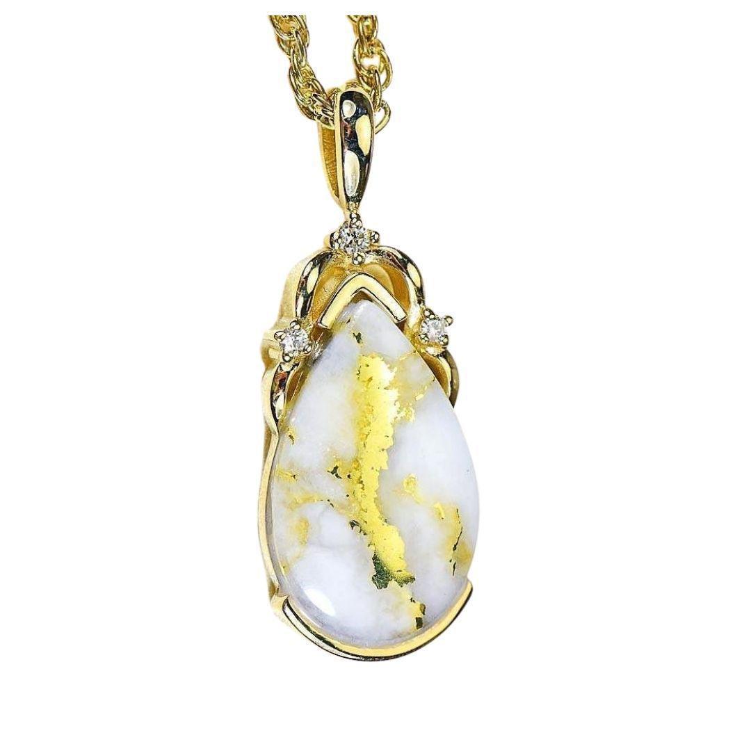 Orocal Gold Quartz Pendant with Diamonds PN1132DQ-Destination Gold Detectors